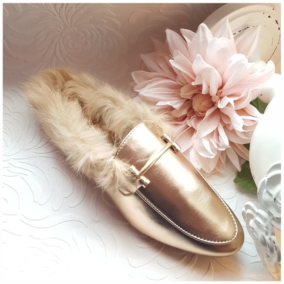 Rose Gold Faux Fur Trimmed Mule - Picture 3 of 8